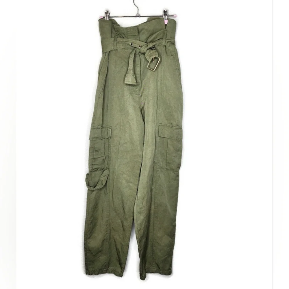 Zara High Waist Belted Cargo Trousers in Olive Green Size S New With Tags
